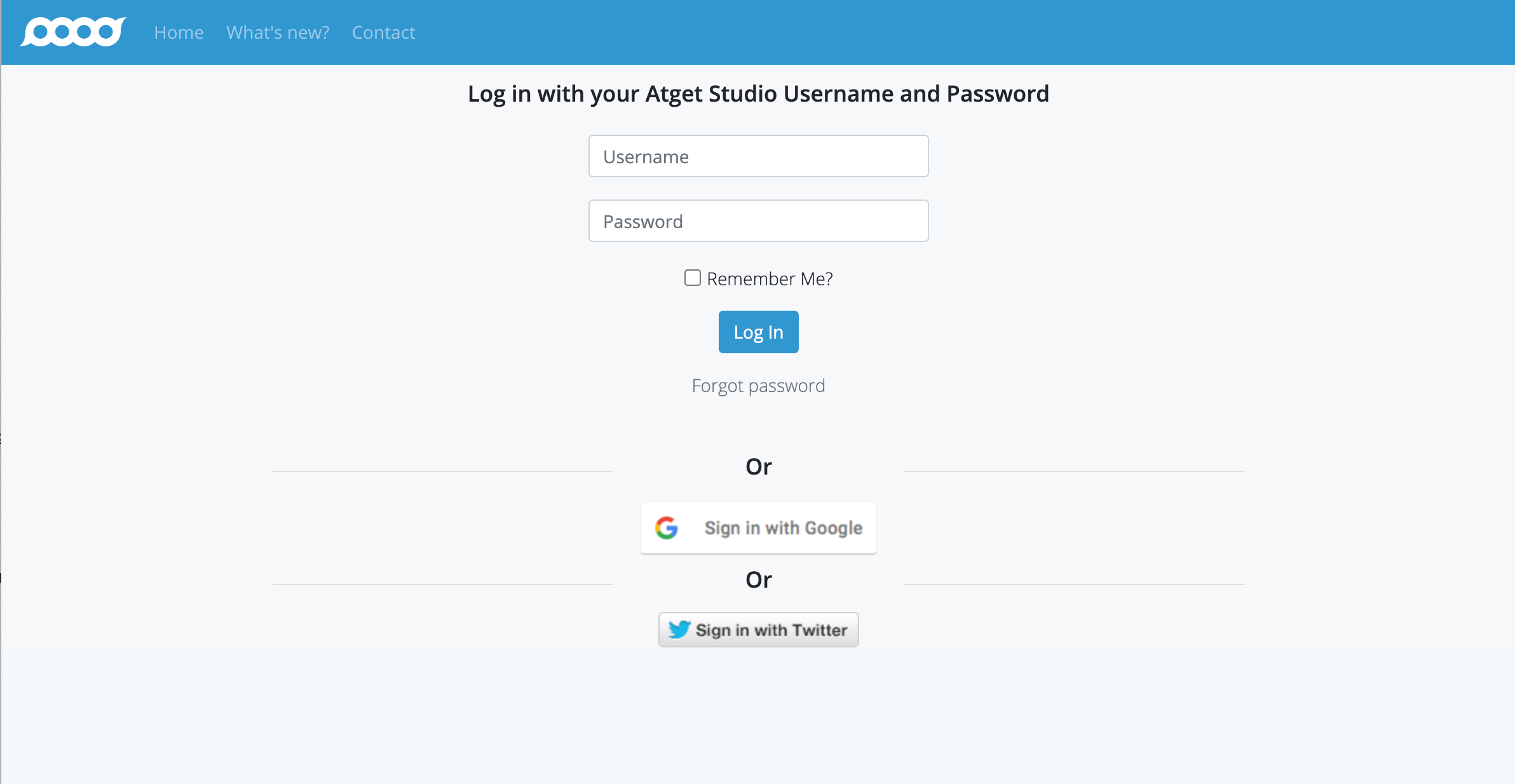 Login credentials screen