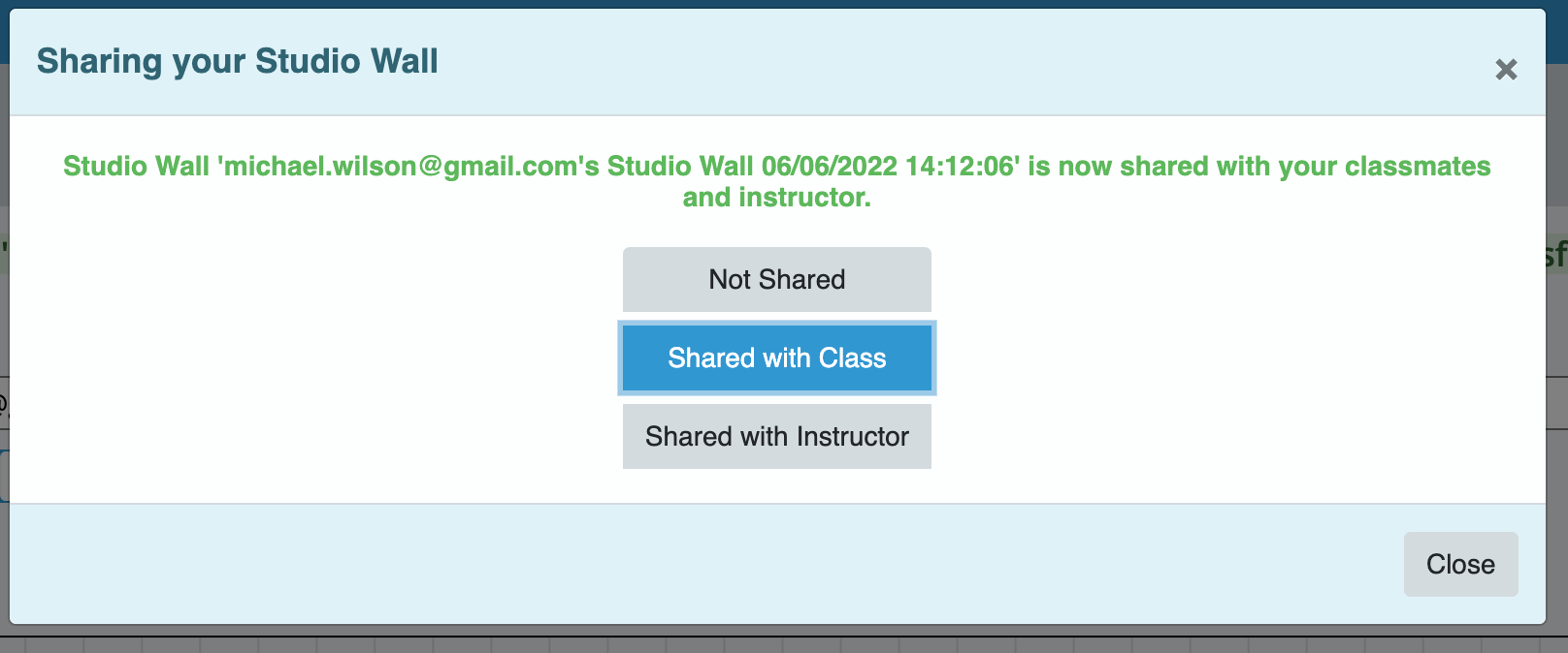 Sharing confirmation message