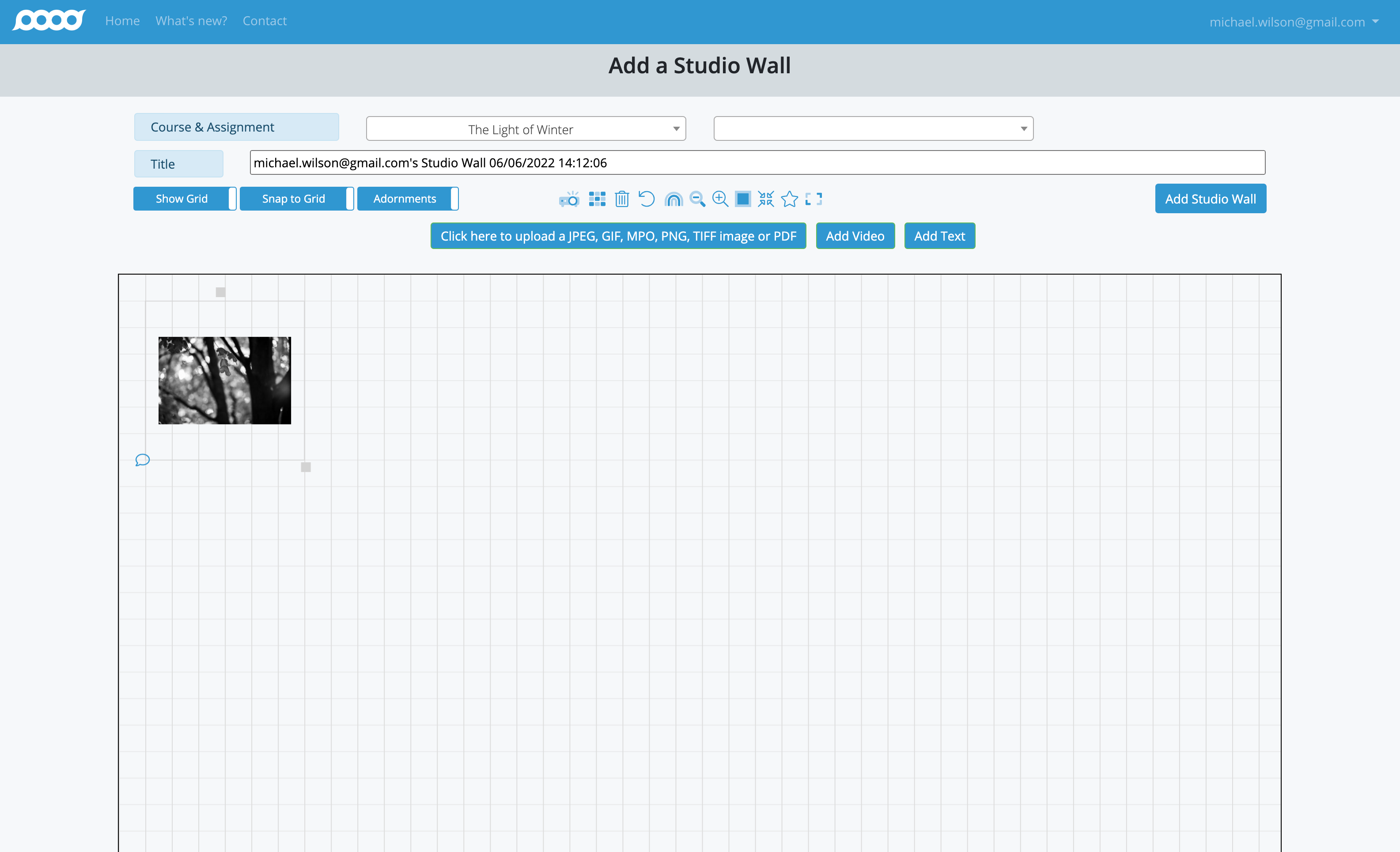 First uploaded image on studio wall
