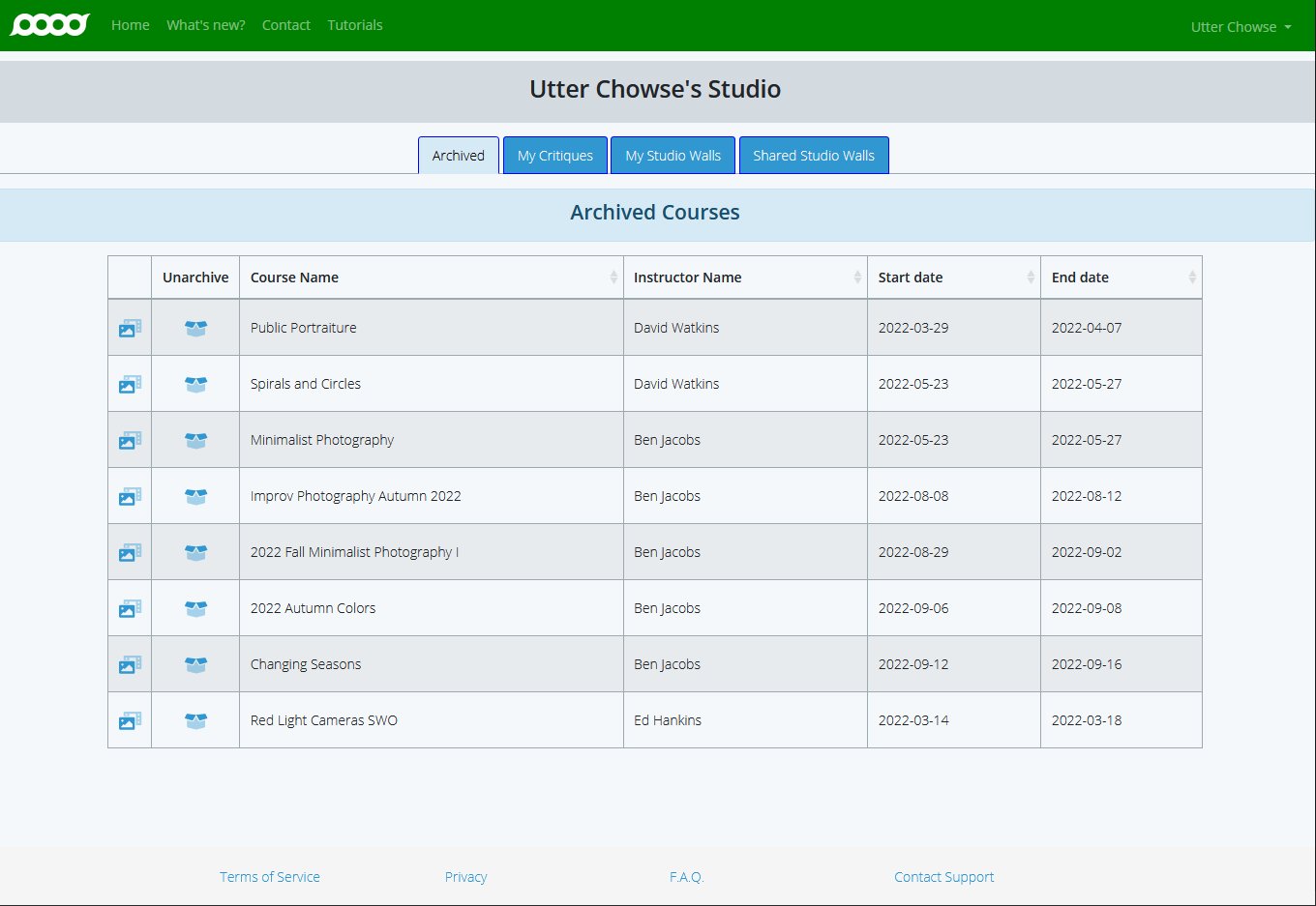 Archived courses list view