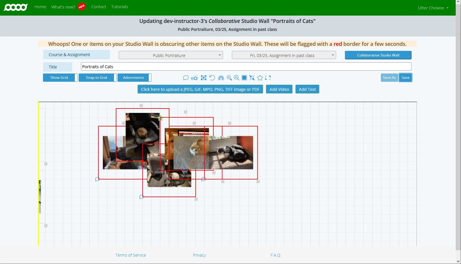 Studio wall showing red borders indicating overlapping items during collaborative editing