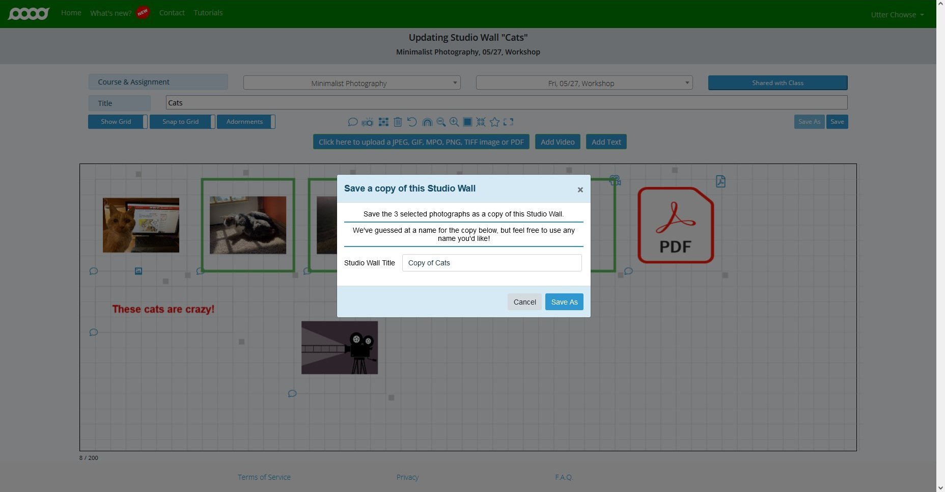 Save As dialog for selected items